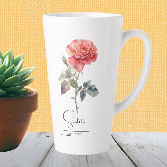 Tasse Latte Fleur du mois de naissance Juin Rose (Créateur téléchargé)