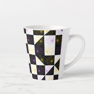 Tasse Latte fleur en Monochrome motif de contrôle esthétique