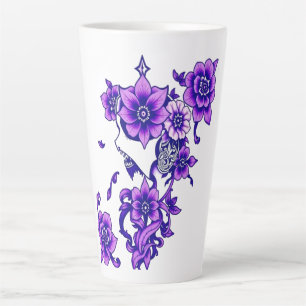 Tasse Latte Fleur enchantée - Crâne floral mystique
