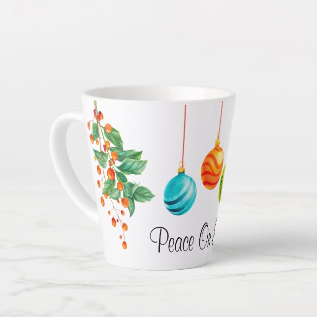 Tasse Latte Fleur Et Ornements De Noël (Angle gauche)