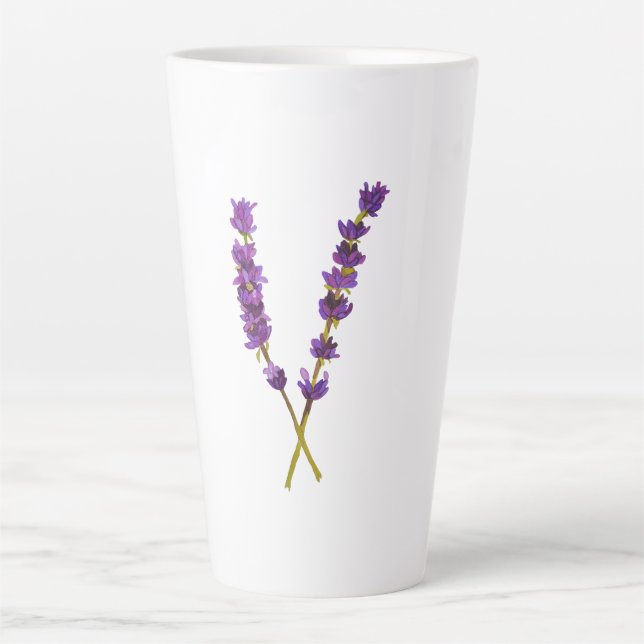 Tasse latte fleur lavande aquarelle (Devant)