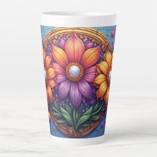 Tasse Latte Fleur Luxueuse Avec Cadre Orné