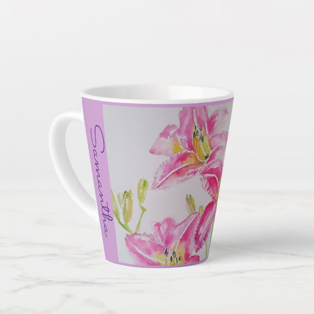 Tasse Latte Fleur Lys Rose Floral Lilium Aquarelle Filles (Angle gauche)