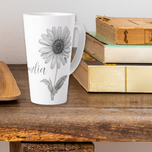 Tasse Latte Fleur marguerite noir et blanc Nom