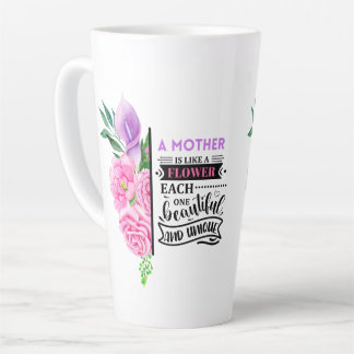 Tasse Latte Fleur rose et violet avec citation