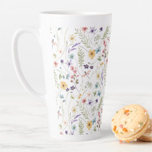 Tasse Latte Fleur sauvage Aquarelle Et Motif Papillons