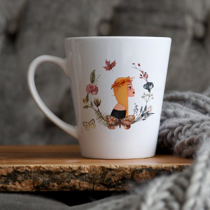 Tasse Latte Fleur sauvage gitane d'automne Illustration aqua