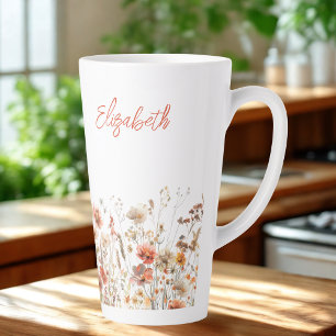 Tasse Latte Fleur sauvage orange aquarelle