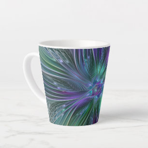 Tasse Latte Fleur vert violet Art Abstrait moderne Fractal