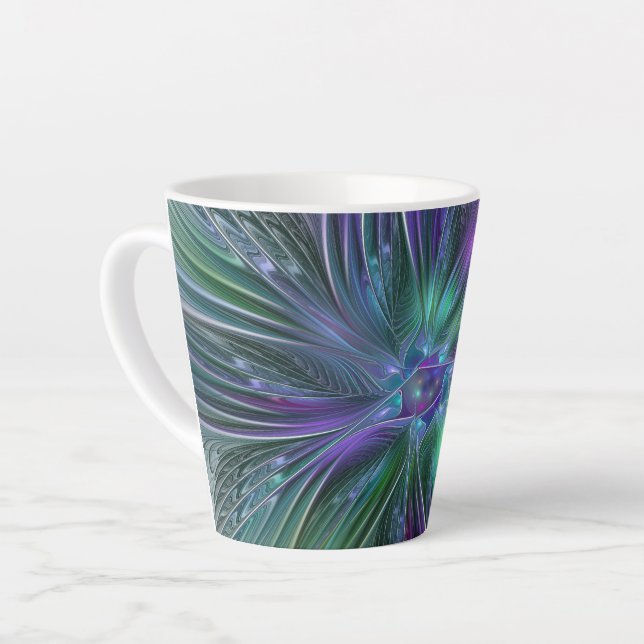 Tasse Latte Fleur vert violet Art Abstrait moderne Fractal (Angle gauche)