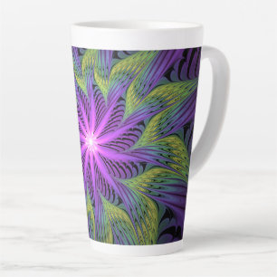 Tasse Latte Fleur verte violette Art fractal abstrait moderne