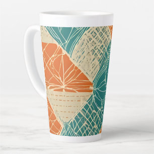 Tasse Latte Fleurs abstraites sarcelle, orange et chamois