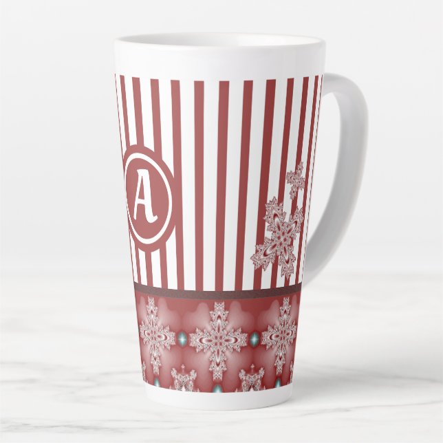 Tasse Latte Fleurs Artdeco en style rétro avec monogramme (Angle droit)