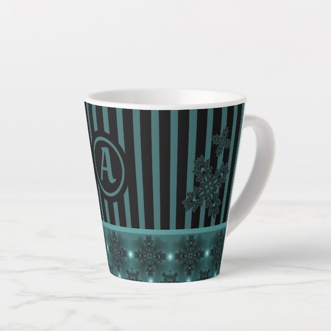 Tasse Latte Fleurs Artdeco en style rétro avec monogramme (Angle droit)