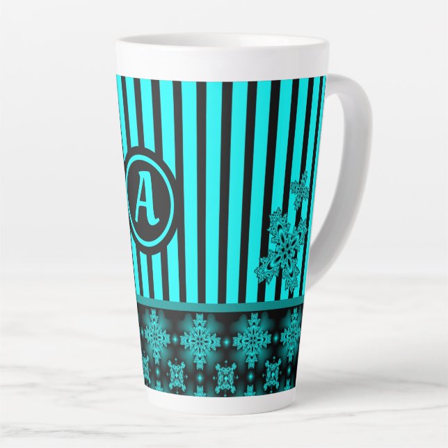 Tasse Latte Fleurs Artdeco en style rétro avec monogramme (Angle droit)