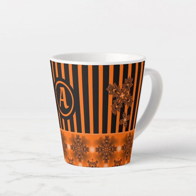 Tasse Latte Fleurs Artdeco en style rétro avec monogramme (Angle droit)