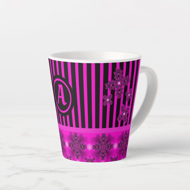 Tasse Latte Fleurs Artdeco en style rétro avec monogramme (Angle droit)