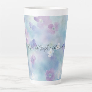 Tasse Latte Fleurs Bleues Lavande Blanches Violettes