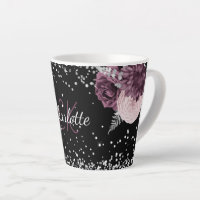 Fleurs bordeaux noires élégant nom monogramme