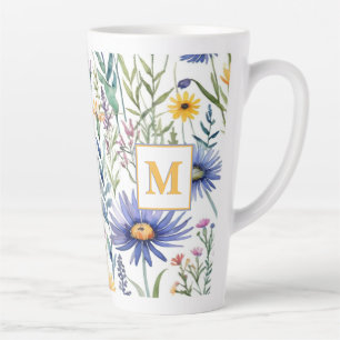 Tasse Latte Fleurs Botaniques Florales Jolies Monogrammées