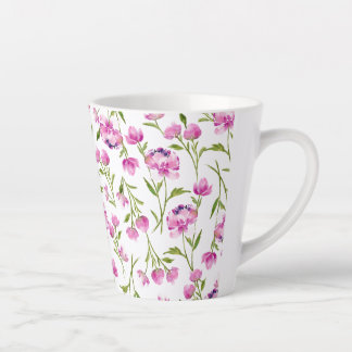 Tasse Latte Fleurs d'aquarelle lâche bohème rose et vert