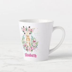 Tasse Latte Fleurs de girafe Boho Nommées Filles, Cadeaux Ados