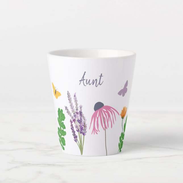 Tasse Latte Fleurs de jardin et papillons Grand-mère Anniversa (Devant)