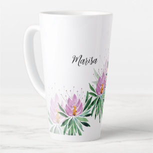 Tasse Latte Fleurs de lotus en fleurs lilas violet aquarelle