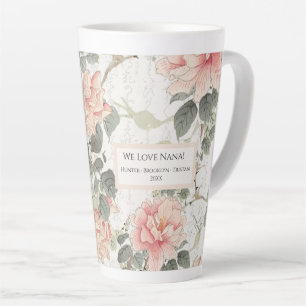 Tasse Latte Fleurs de pivoine Influence asiatique Noir rose