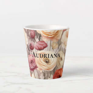 Tasse Latte Fleurs de printemps crème Bourgogne  