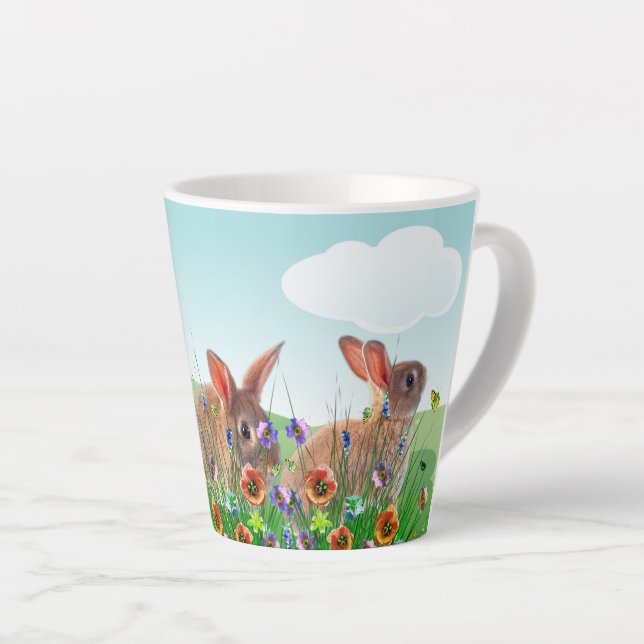 Tasse Latte Fleurs de printemps de lapin de Pâques (Angle droit)