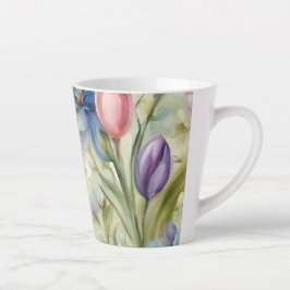 Tasse Latte Fleurs De Printemps Sophistiquées. Peinture