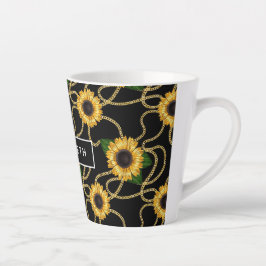Tasse Latte Fleurs de soleil jaunes élégantes Motif élégant su