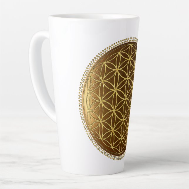 Tasse Latte FLEURS DE VIE - Géométrie Sacrée Médaillon 1 (Angle gauche)