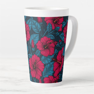 Tasse Latte Fleurs d'hibiscus rouges