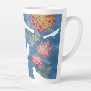 Tasse Latte Fleurs et oiseaux Vintages bleus