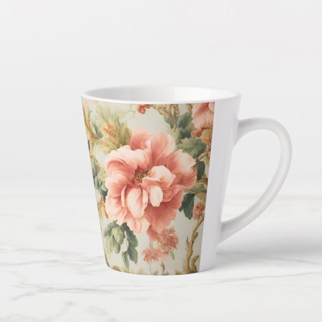 Tasse Latte Fleurs Exquises Extraordinaires, Feuilles. Peintur (Droite)