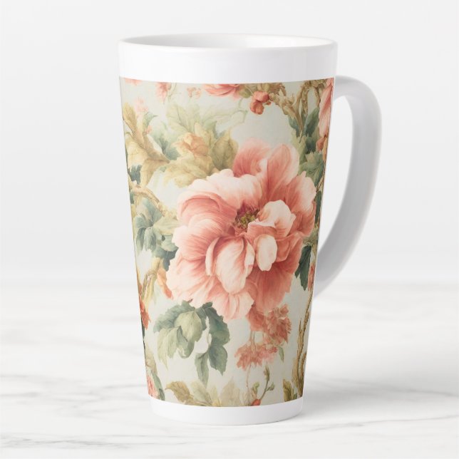 Tasse Latte Fleurs Exquises Extraordinaires, Feuilles. Peintur (Angle droit)