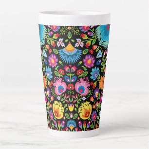 Tasse Latte Fleurs folkloriques Wycinanki noir
