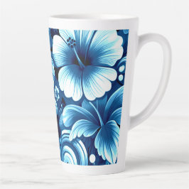 Tasse Latte Fleurs hawaïennes tropicales Hibiscus Motif bleu