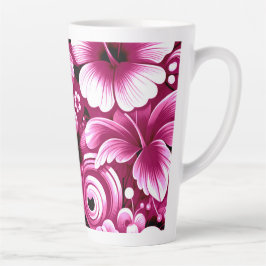 Tasse Latte Fleurs hawaïennes tropicales Hibiscus Motif rose