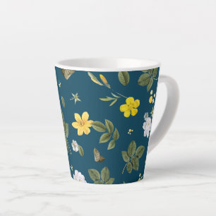 Tasse Latte Fleurs jaunes et roses blanches
