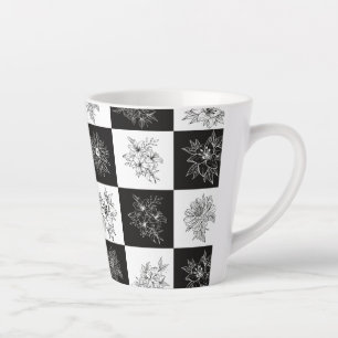 Tasse Latte Fleurs monochromes et motif en damier