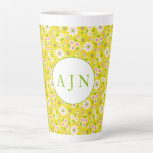Tasse Latte Fleurs Mood rétro Monogramme jaune et blanc