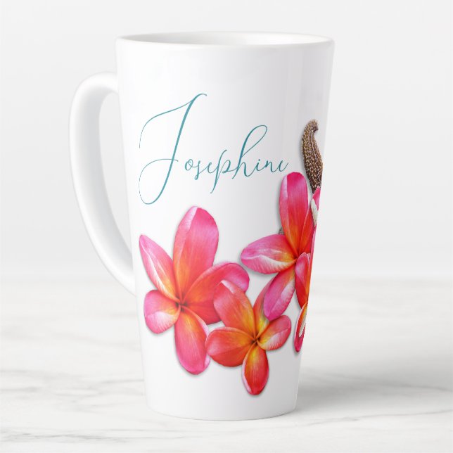Tasse Latte Fleurs Plumeria Starfish Personnalisées (Angle gauche)