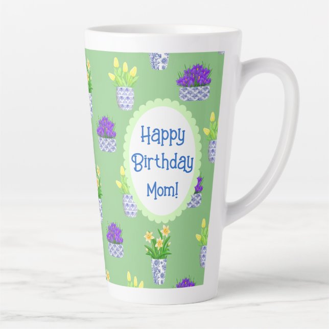Tasse Latte Fleurs printanières personnalisées dans des pots b (Droite)