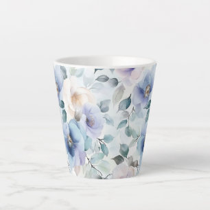 Tasse Latte Fleurs Romantiques Jolies Lavande Violet Blanc  