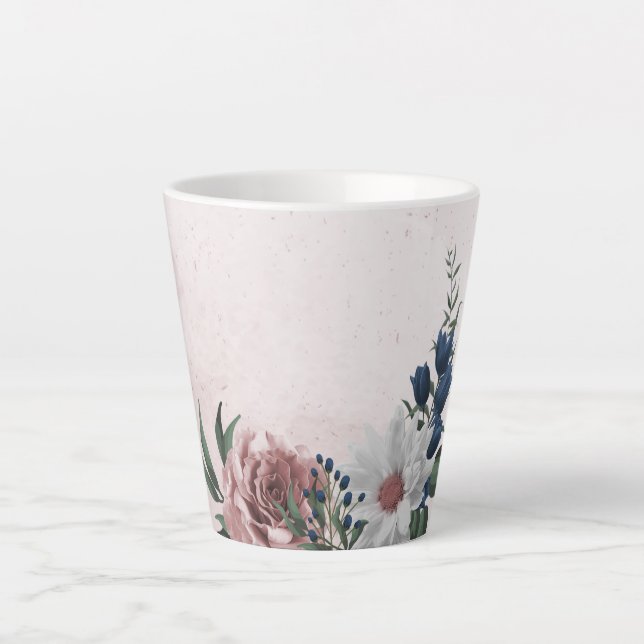 Tasse Latte Fleurs roses blanches et navires romantiques verdu (Devant)