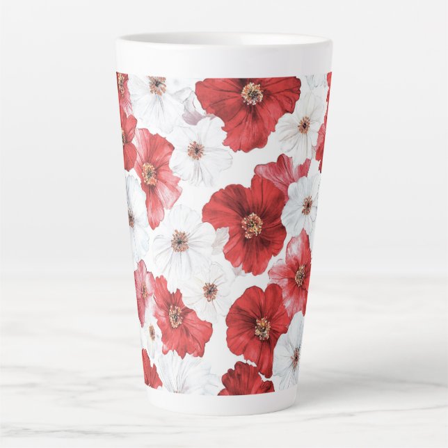 Tasse Latte Fleurs Rouges Blanches  (Devant)