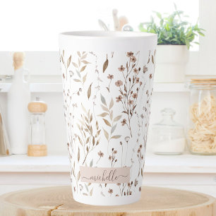 Tasse Latte Fleurs sauvages brunes délicates Monogramme